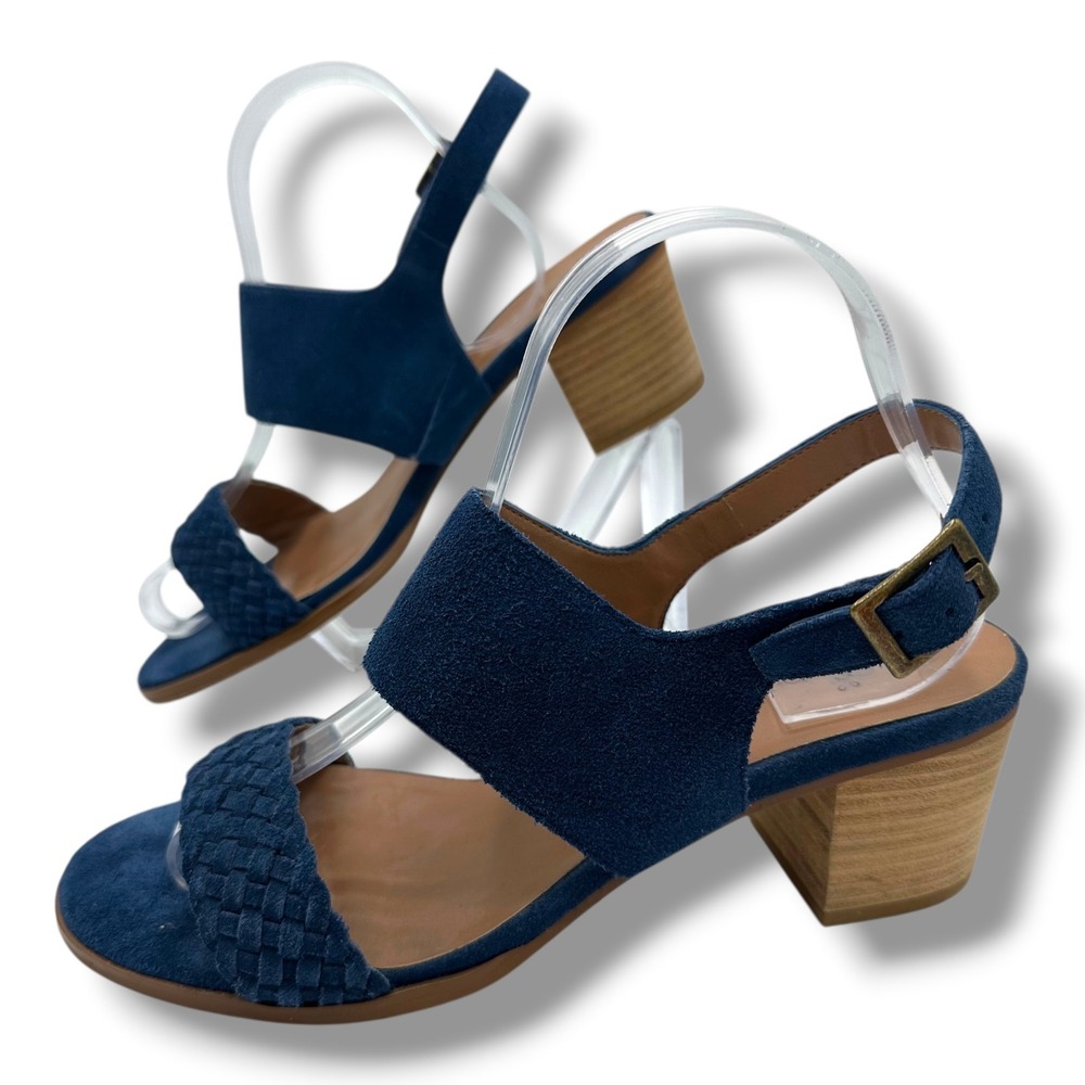 Caslon Womens Teal Blue Suede‎ Woven Block Heel Slingback Sandals Size 9M